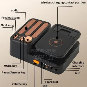 5 in 1 Wireless Charger With BT Speaker, MP3 , Holder, and Powerbank