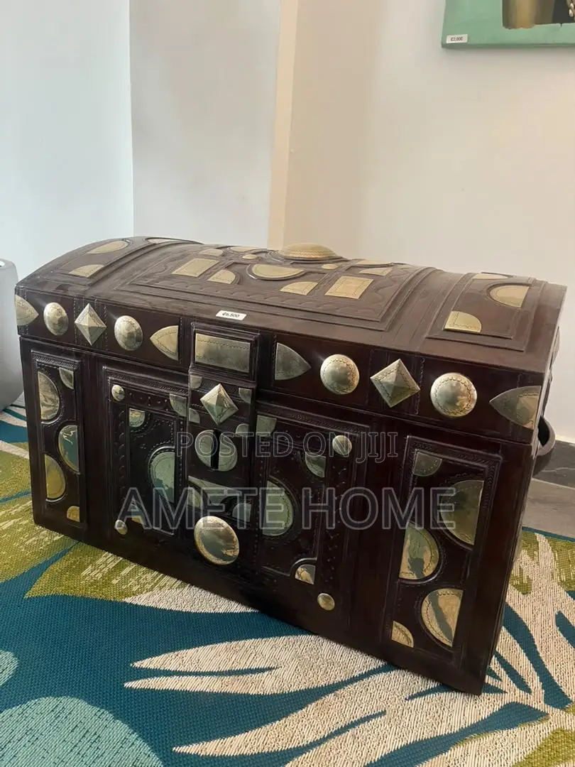 Vintage Leather Chest With Brass Embellishments
