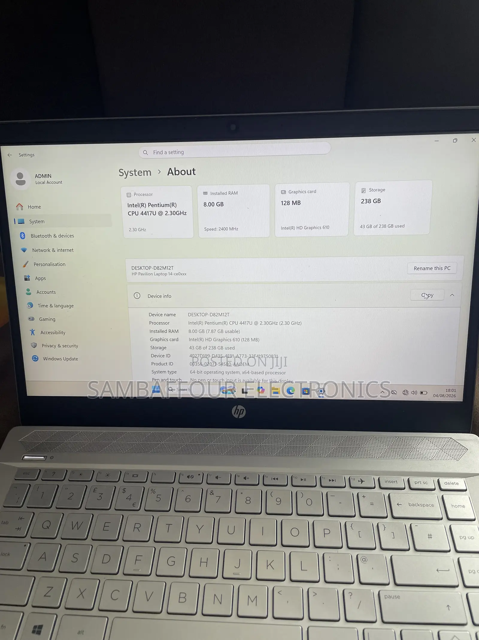 Laptop HP Pavilion 14 8GB Intel Pentium SSD 256GB