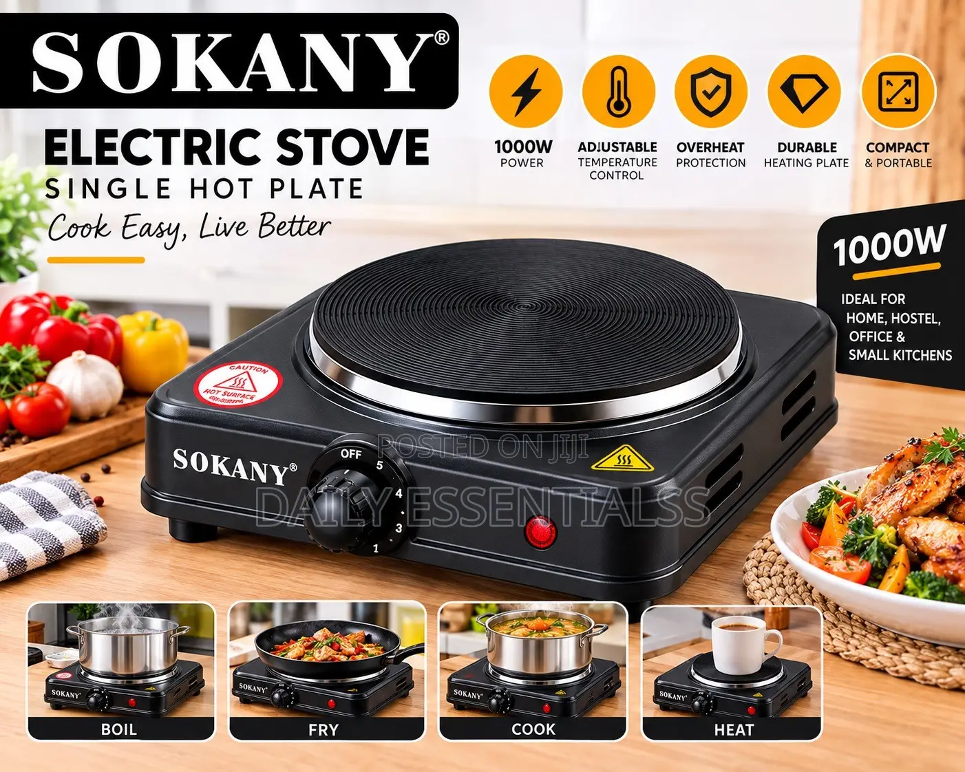 Sokany Portable Electric Stove – 1000W
