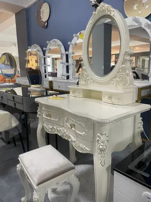 Luxury Royal Dressing Table With Mirror & Stool White