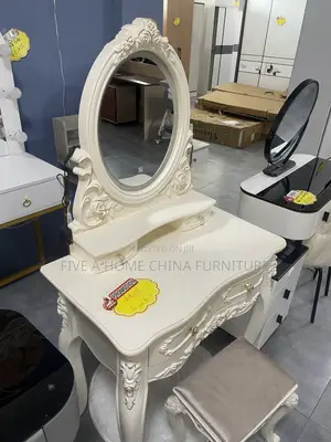 Luxury Royal Dressing Table With Mirror & Stool White