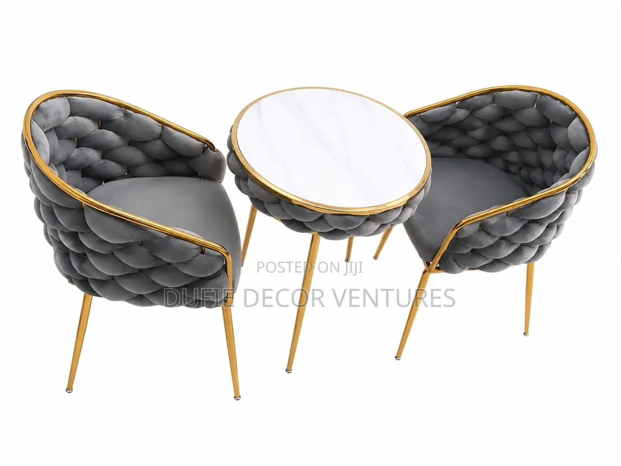 Modern Tufted Accent Chair- Dark Grey and Gold