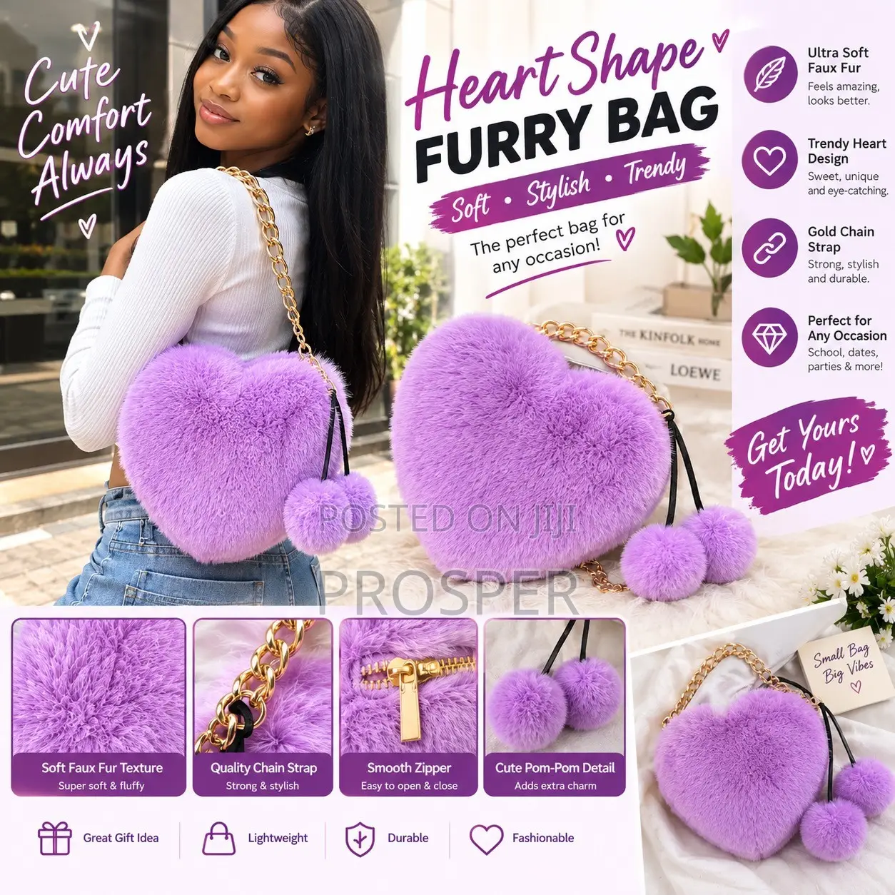 Luxury Faux Heart Shape Bag Deep Purpose
