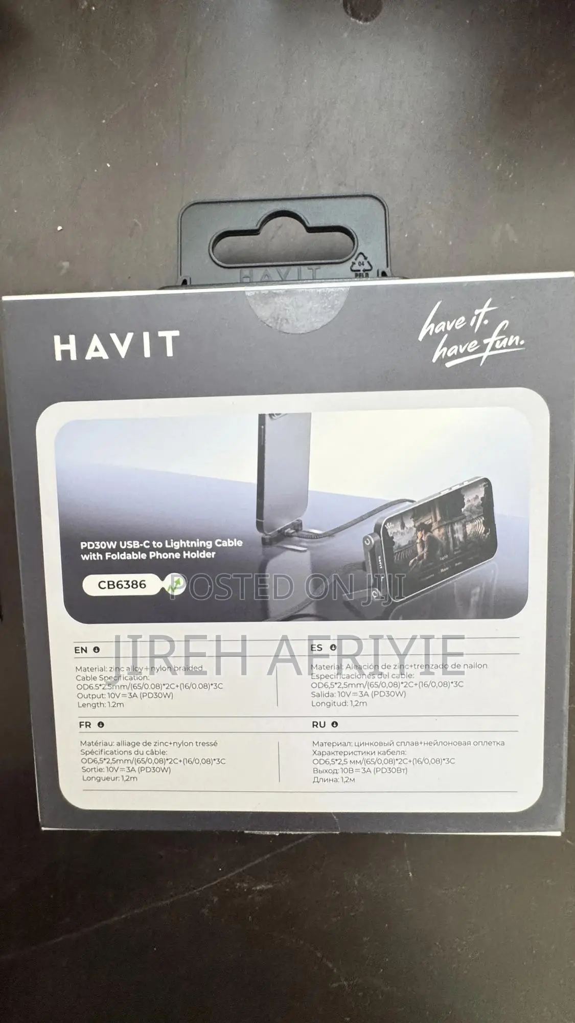 HAVIT USB-C to Lightning Cable With Foldable Phone Holder 30W 1.2M