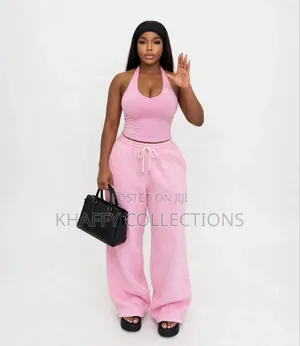 Women's Pink 2piece Halter Top and Joggers Lounch Set
