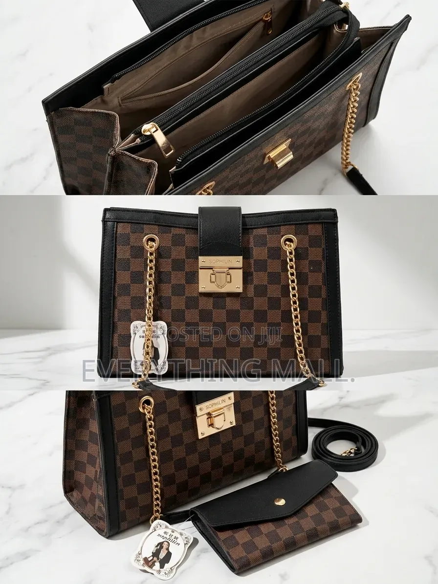 Brand New Sophilin Luxury Checkerboard Handbag + Free Wallet Pouch