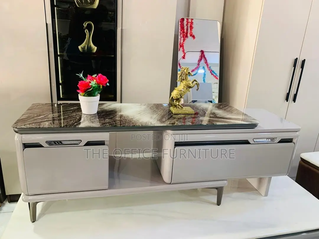 Modern Marble-Effect TV Stand
