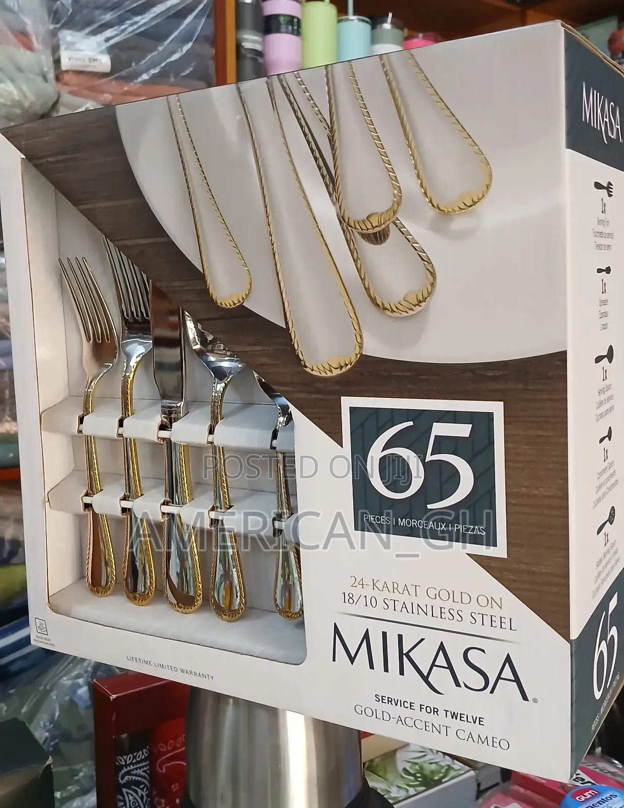 24 Karat Gold on 18/10 Stainless Steel Mikasa 65 Pieces Cutlery Set