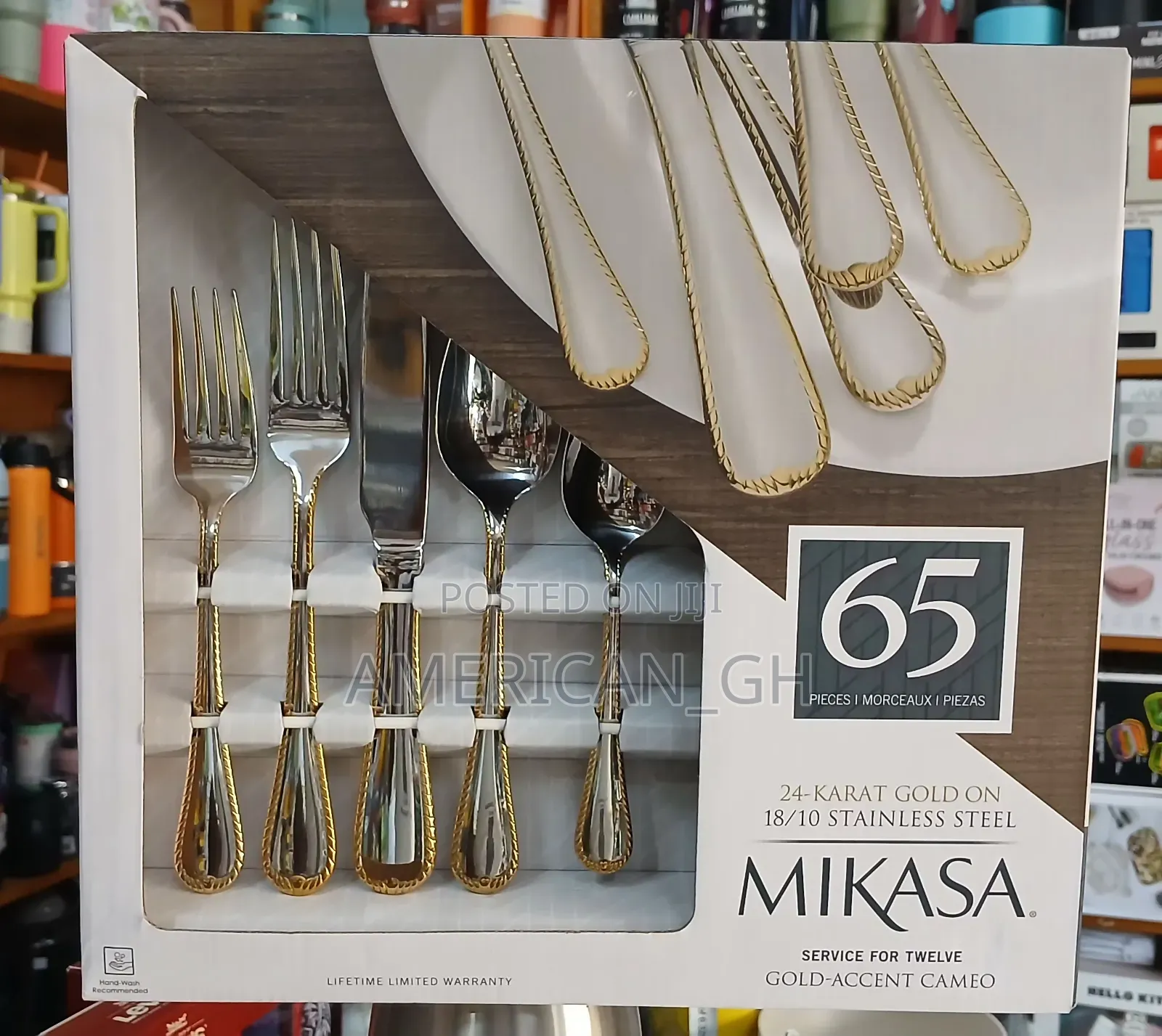 24 Karat Gold on 18/10 Stainless Steel Mikasa 65 Pieces Cutlery Set