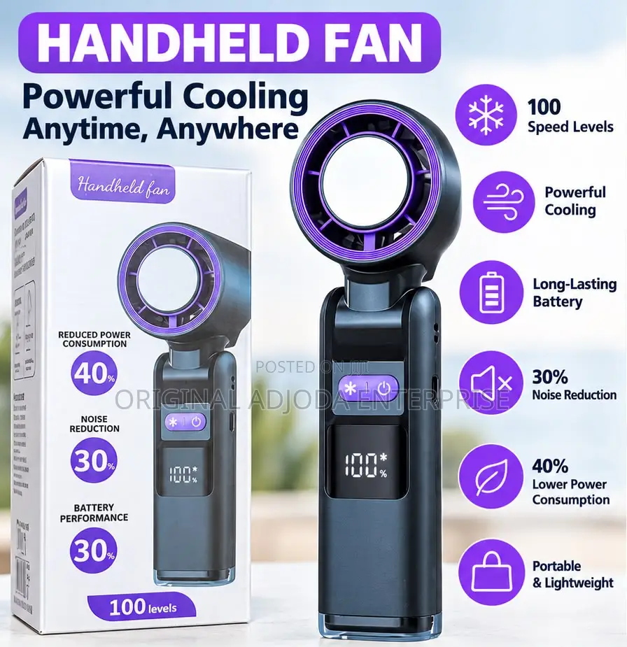 Original Rechargeable Handheld Fan – 100 Speed Levels, LED Display