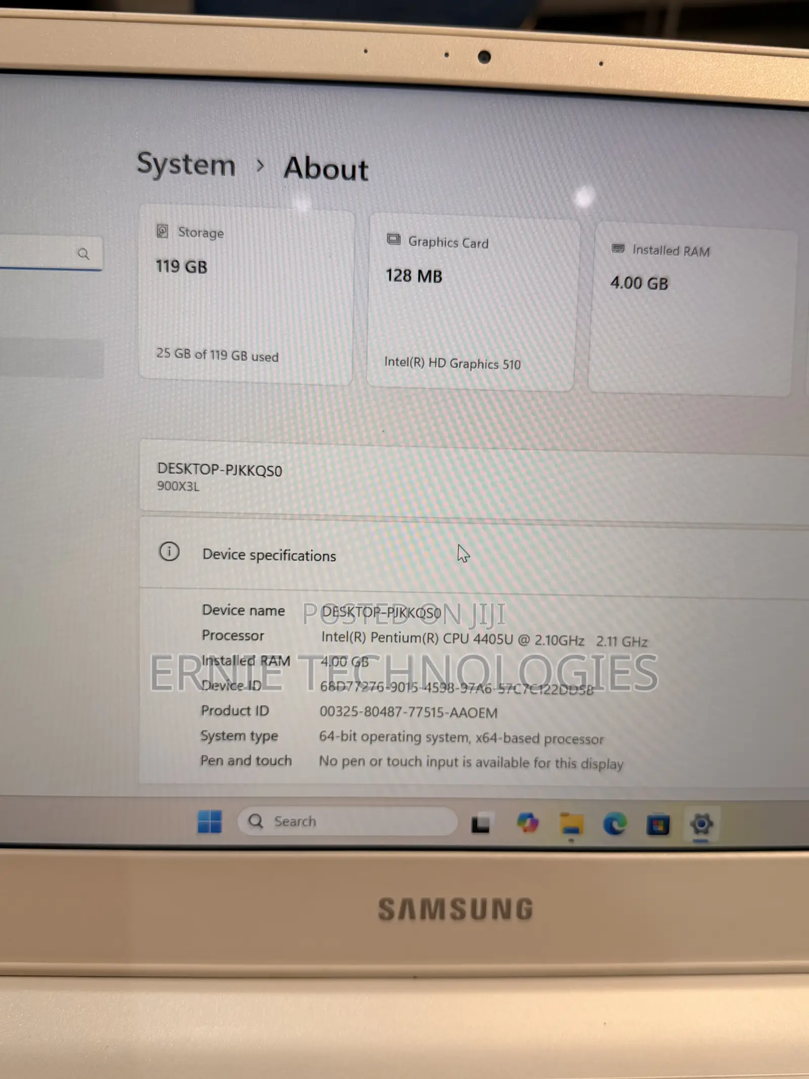 Laptop Samsung 4GB Intel Pentium SSD 128GB