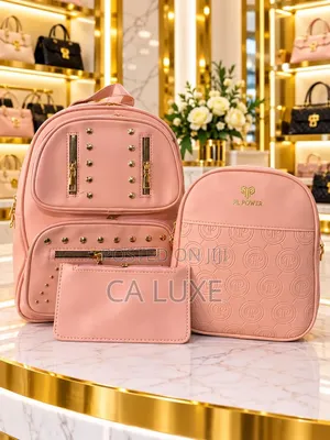 Quality 3in1 Multi-Piece Women's Backpack Set With Gold-Toned Stud