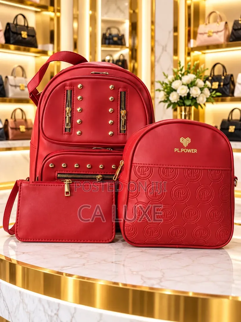 Quality 3in1 Multi-Piece Women's Backpack Set With Gold-Toned Stud
