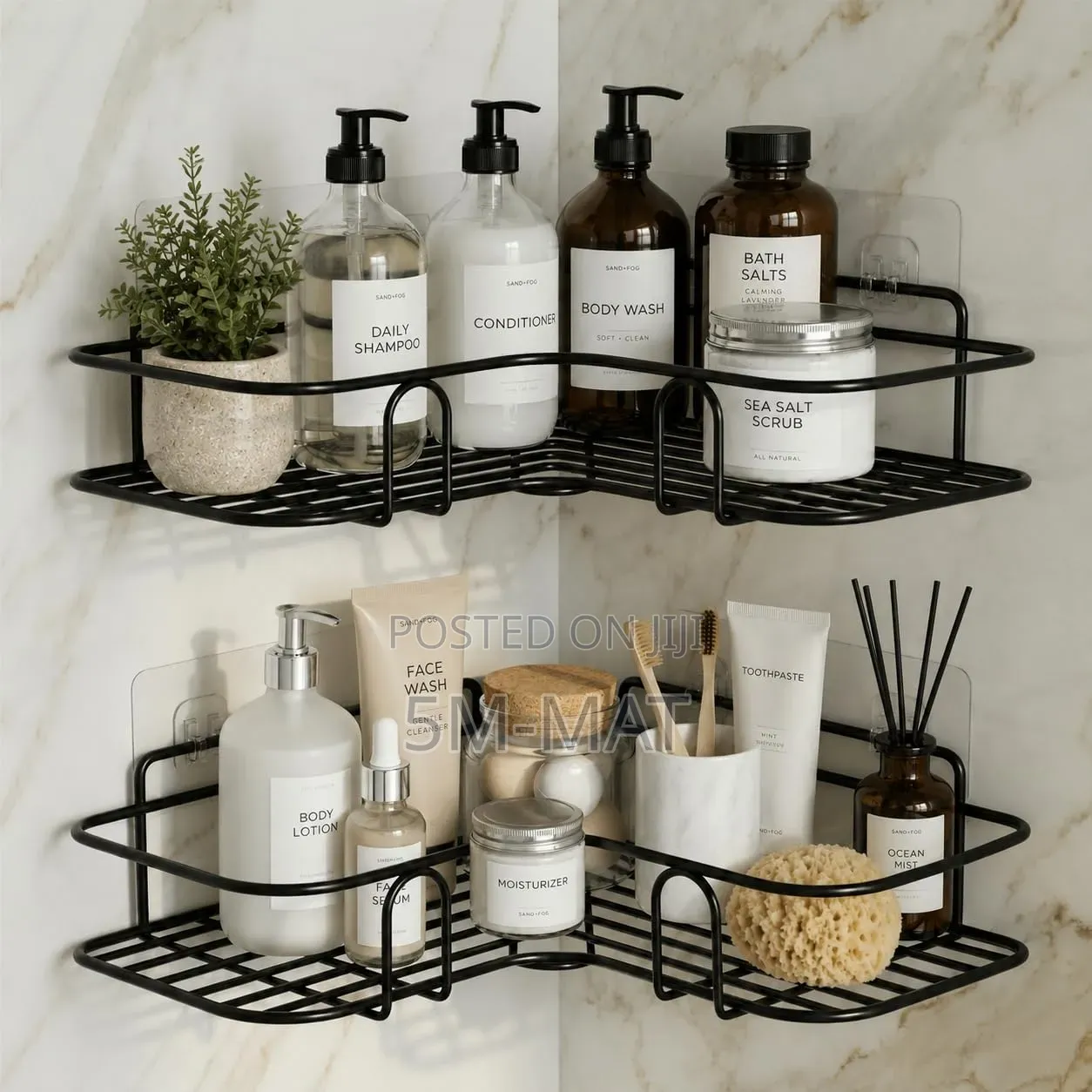 2PCS Corner Black Wall Mounted Corner Shelf for Kitchen Bathroom