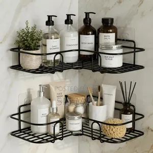 2PCS Corner Black Wall Mounted Corner Shelf for Kitchen Bathroom