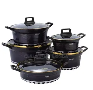 Brown/Red 5set Cast Aluminum Alloy Non-Stick Cookware Glass Lid