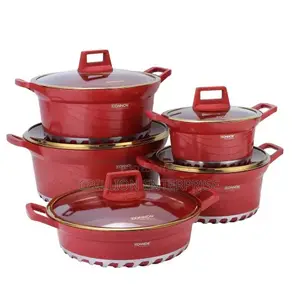 Brown/Red 5set Cast Aluminum Alloy Non-Stick Cookware Glass Lid