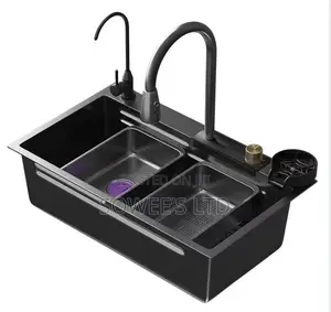 Premium Black Double-Bowl Kitchen Sink With Multifunction Features