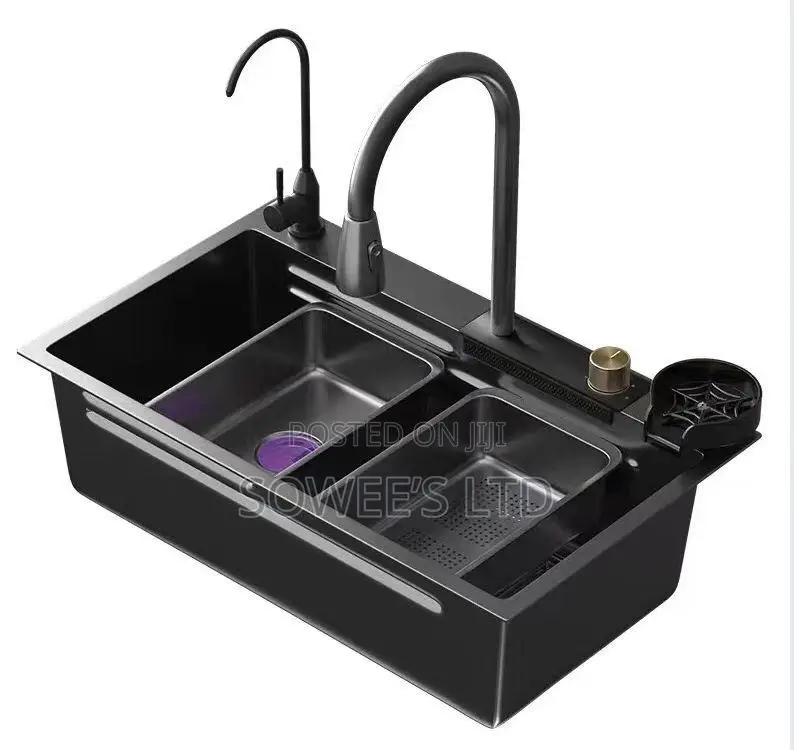 Premium Black Double-Bowl Kitchen Sink With Multifunction Features
