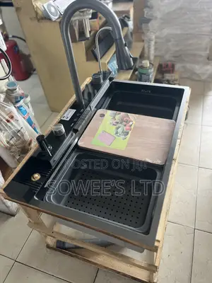 Premium Black Double-Bowl Kitchen Sink With Multifunction Features