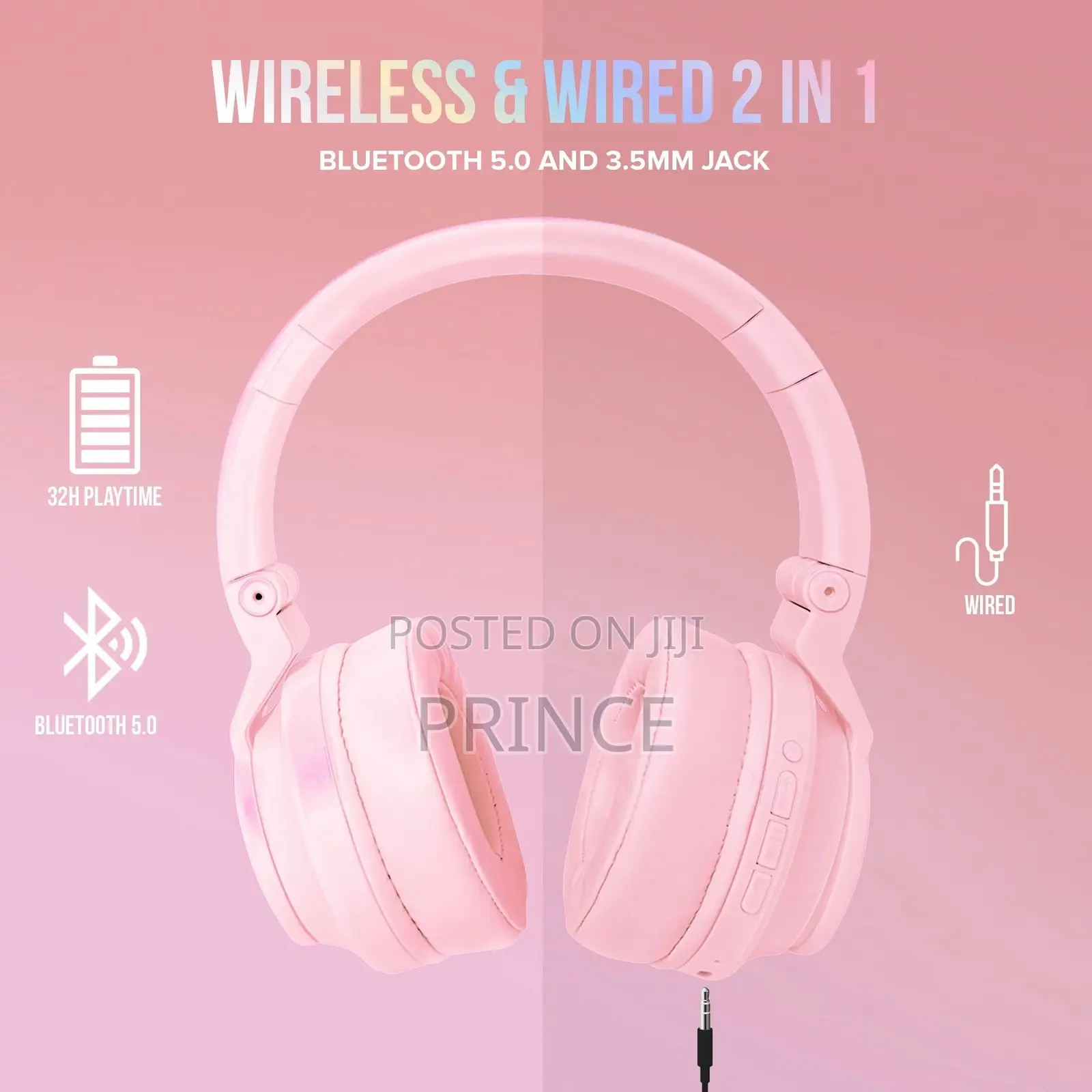 JST - 31 Pink Stereo Headphones /