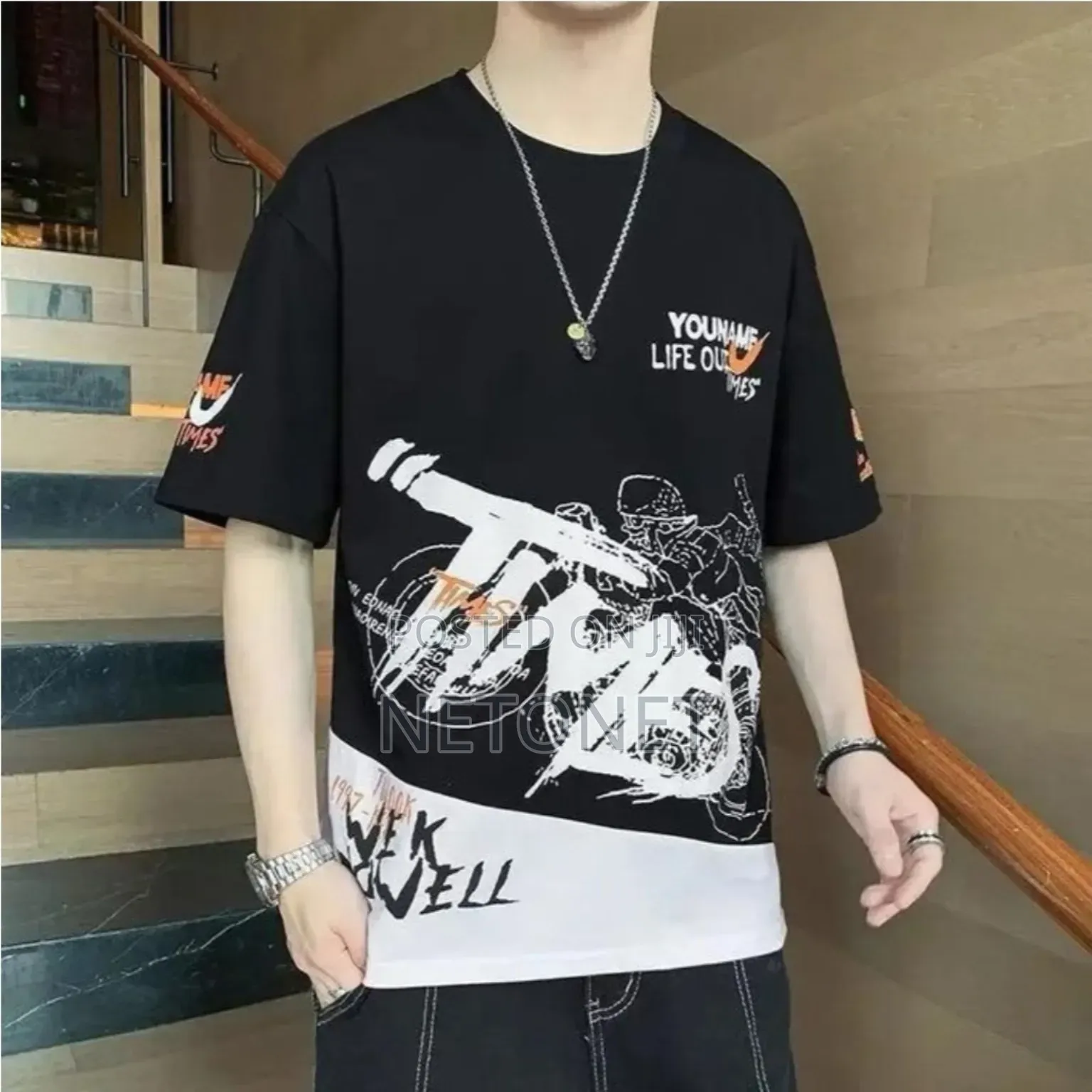 Oversized Motorcycle Graphic T-Shirt – Yello/Black