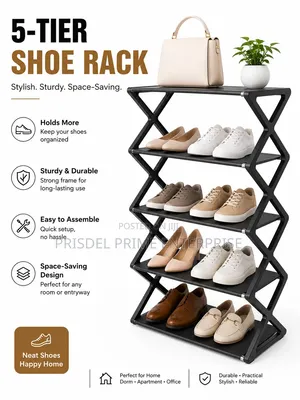 5Tier Plastic Shoe Rack - Black