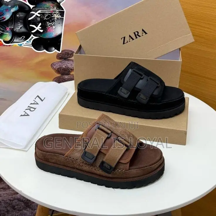 Zara Black Platform Double-Strap Slide Sandals