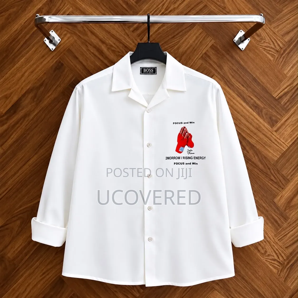 White Long-Sleeve Camp-Collar Shirt