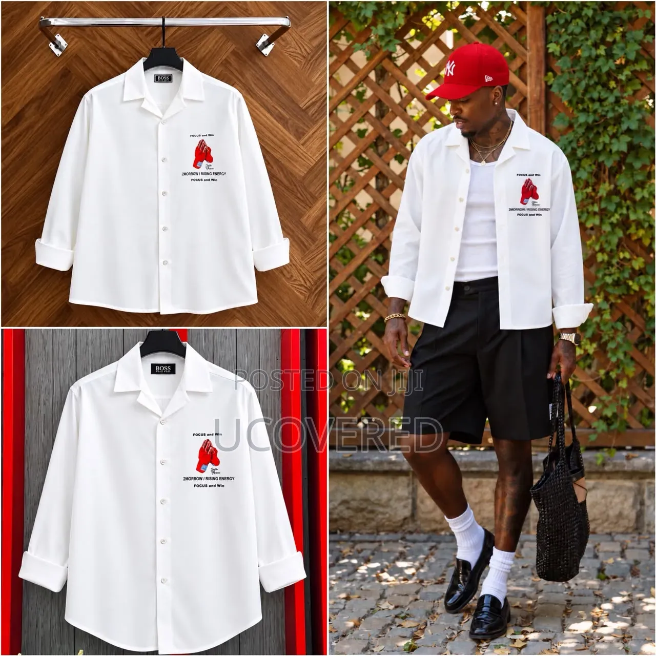 White Long-Sleeve Camp-Collar Shirt