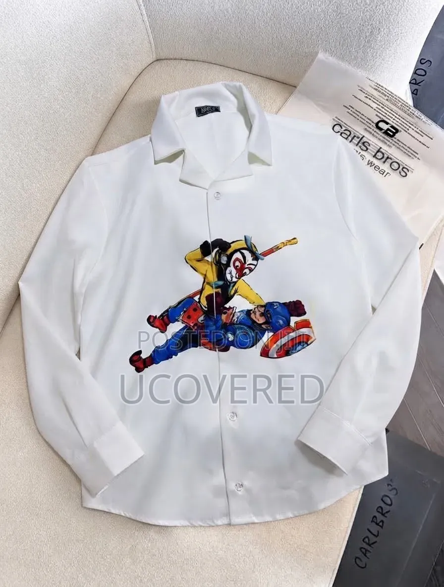 White Long-Sleeve Camp-Collar Shirt