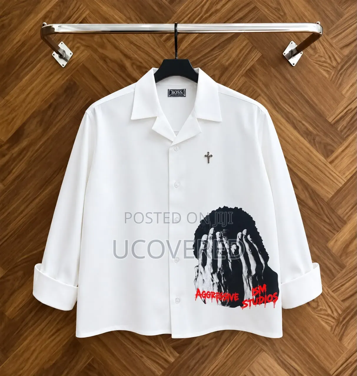 White Long-Sleeve Camp-Collar Shirt