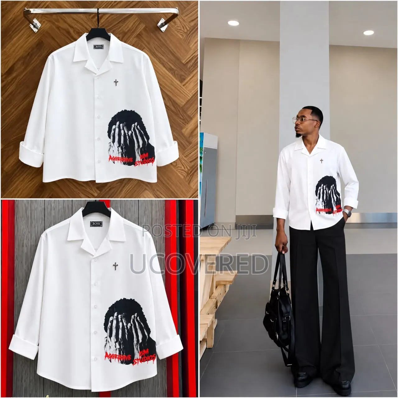 White Long-Sleeve Camp-Collar Shirt