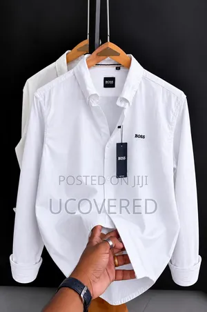 Branded White Long-Sleeve Button-Down Shirt