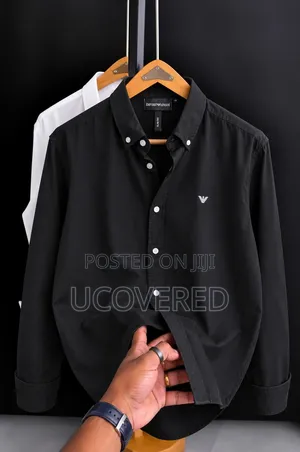 Branded White Long-Sleeve Button-Down Shirt