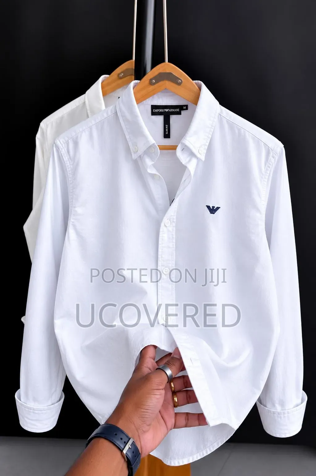 Branded White Long-Sleeve Button-Down Shirt