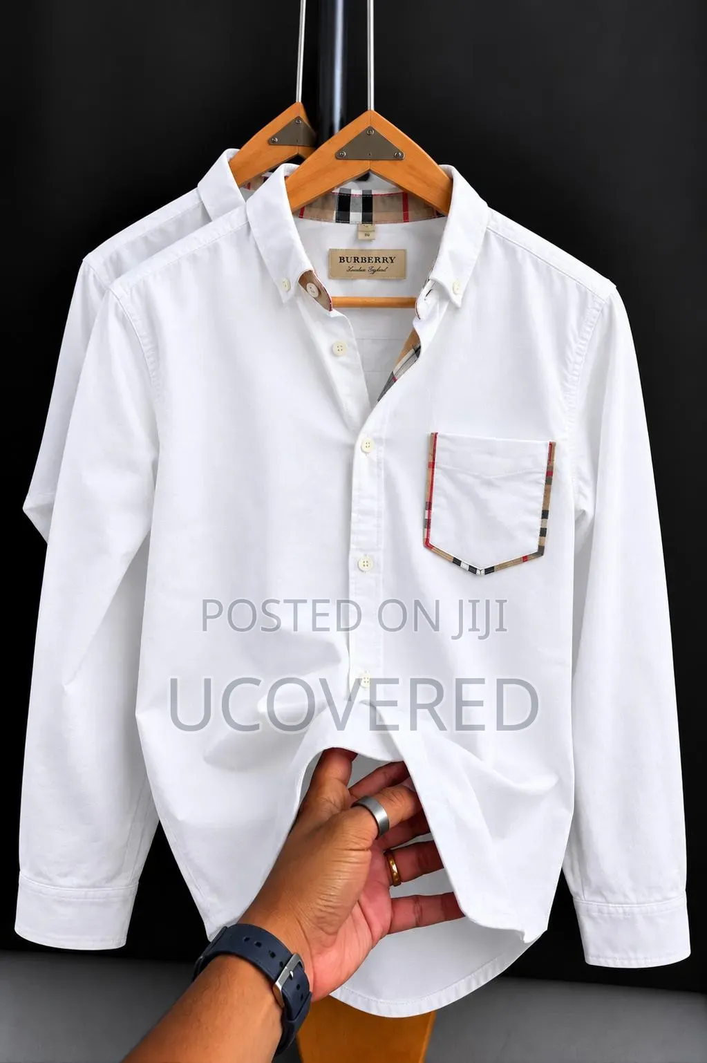 Branded White Long-Sleeve Button-Down Shirt