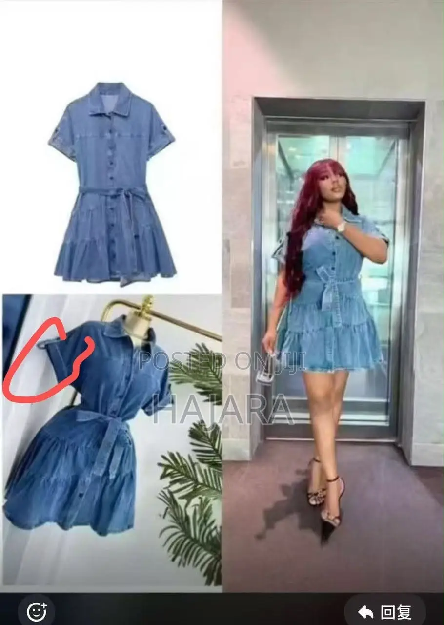 Stylish Tiered Short-Sleeve Denim Shirt Dress With Belt
