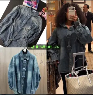 Designer-Style Loose Fit Denim Button-Down Shirt Jacket