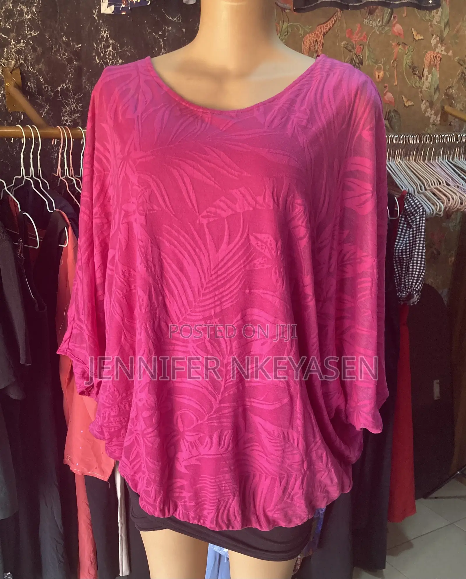 Pink Free Size Batwing Blouse - Bright Pink Top - Church Top -