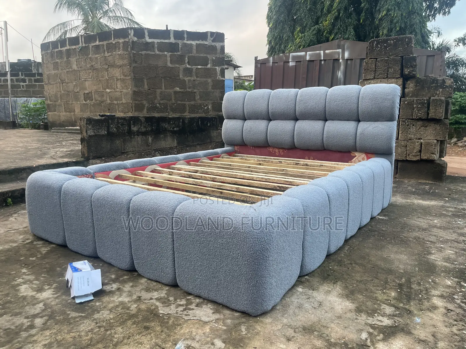 Luxury Blue Bouclé Bed Frame by Woodland