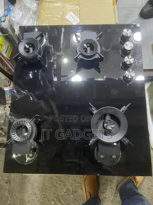 4-Burner Built-in Gas Hob – Tempered Black Glass, Brand New!