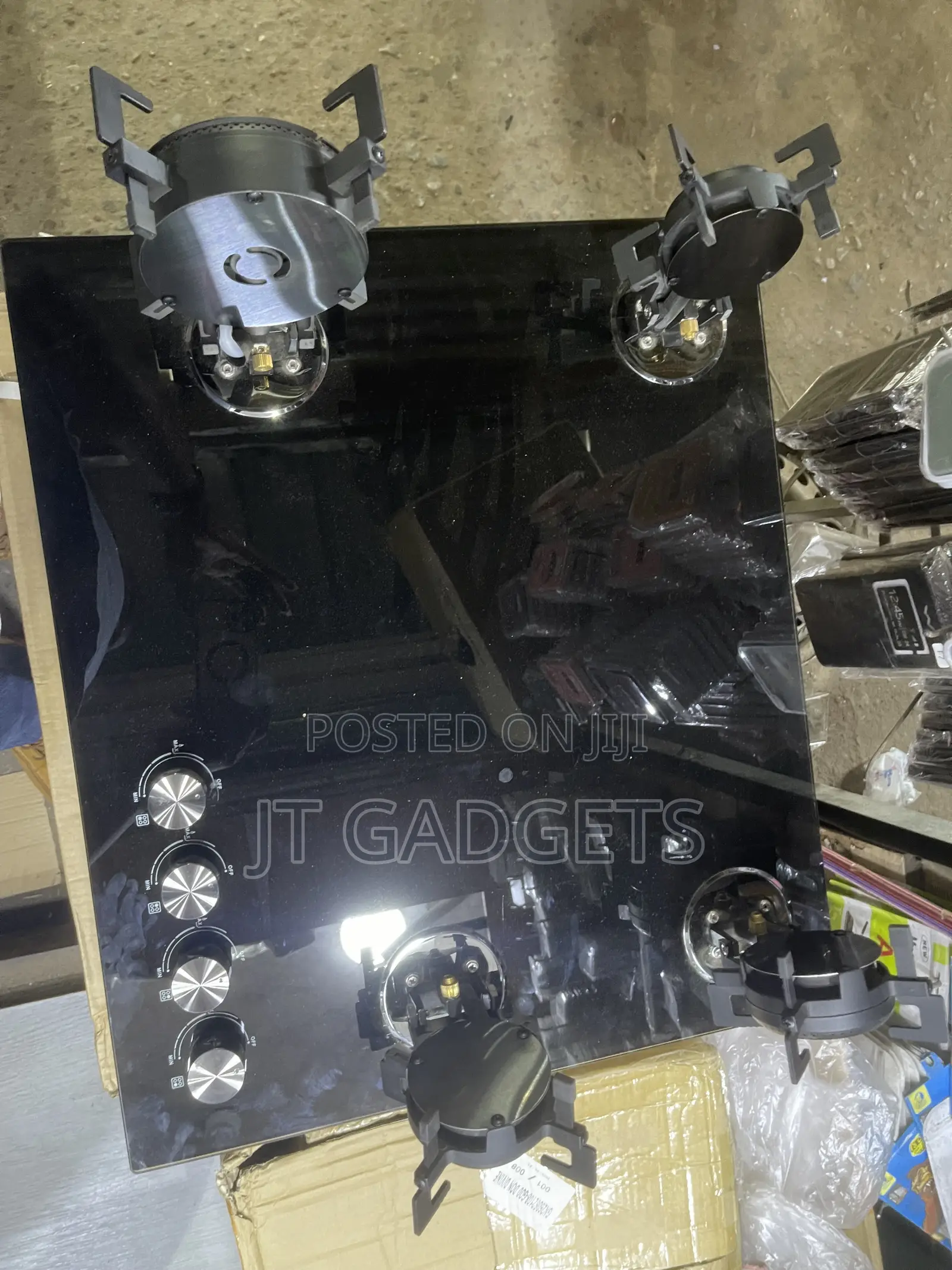 4-Burner Built-in Gas Hob – Tempered Black Glass, Brand New!