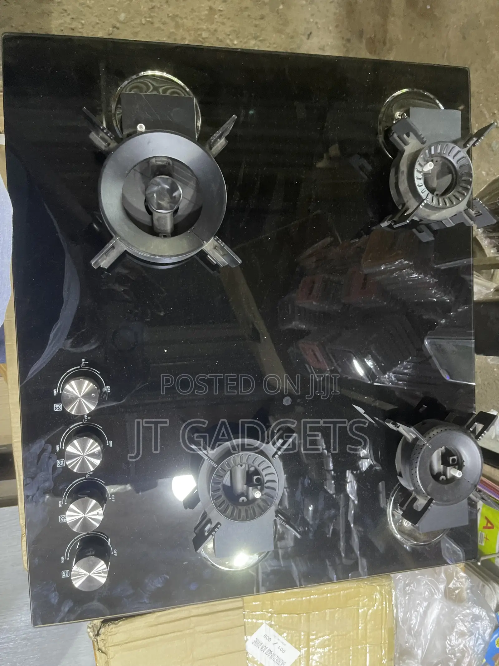 4-Burner Built-in Gas Hob – Tempered Black Glass, Brand New!