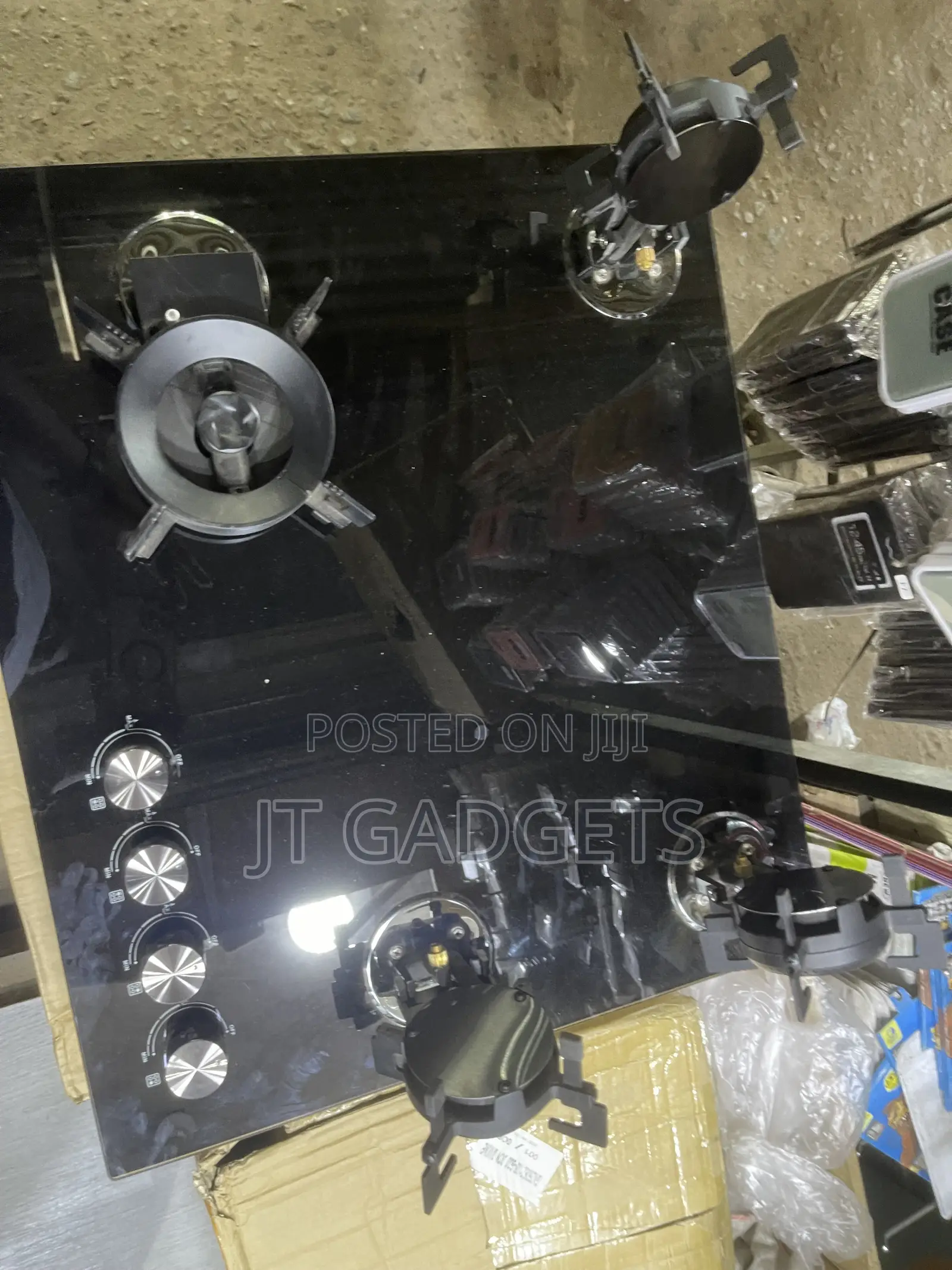 4-Burner Built-in Gas Hob – Tempered Black Glass, Brand New!