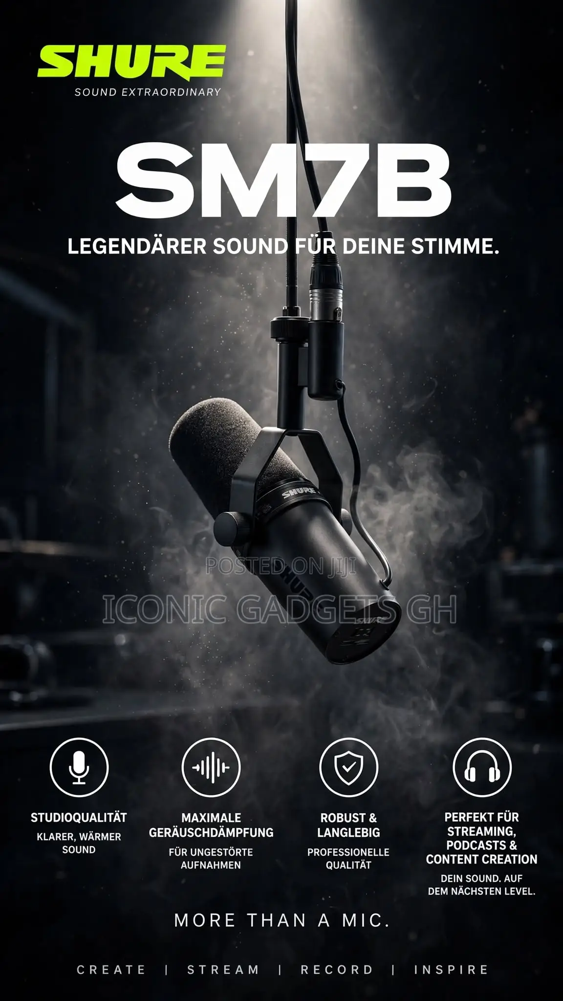 New Shure SM7B Professional Studio Microphone