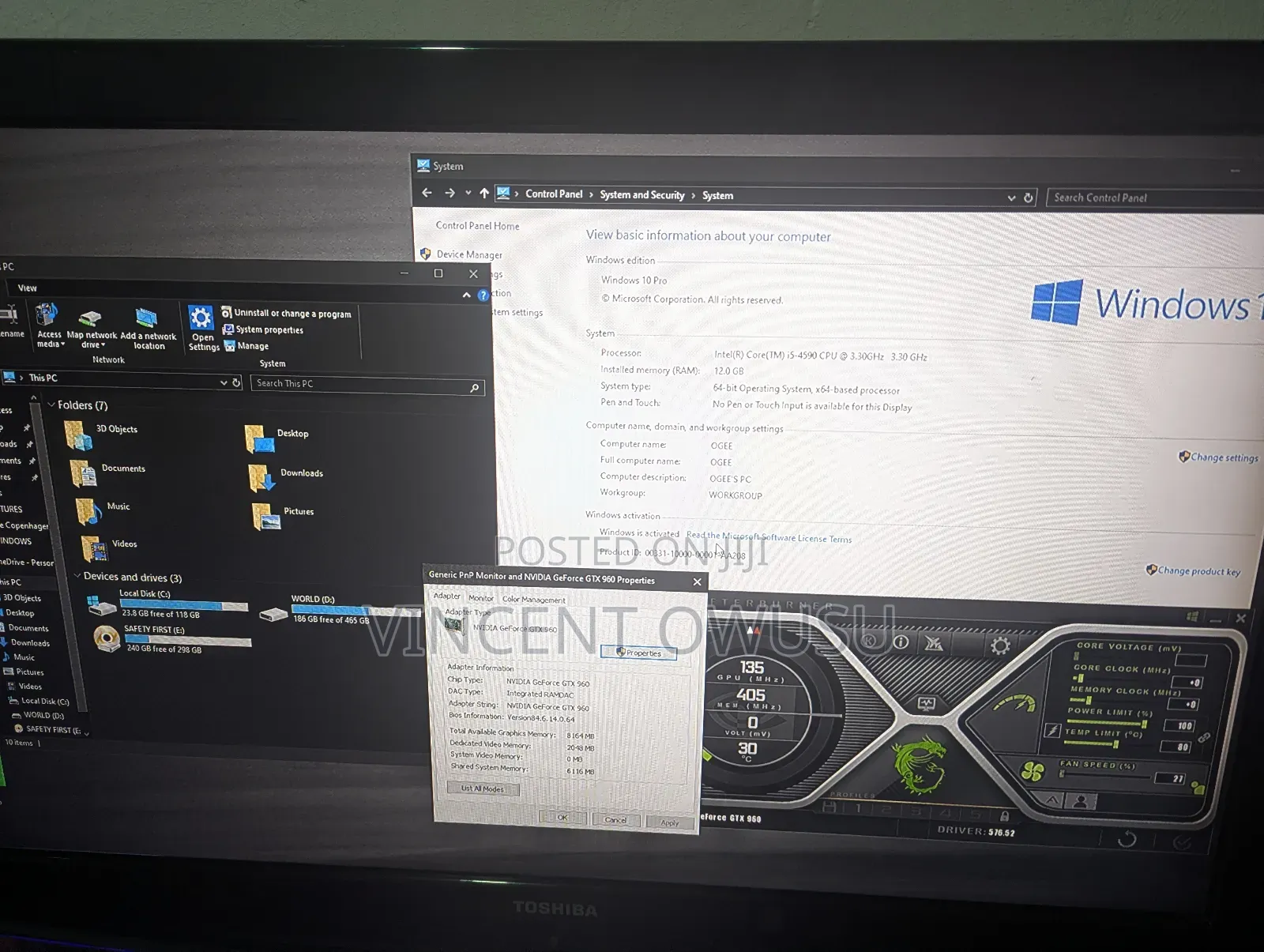 Desktop Computer MSI 12GB Intel Core i5 HDD+SSD 1T