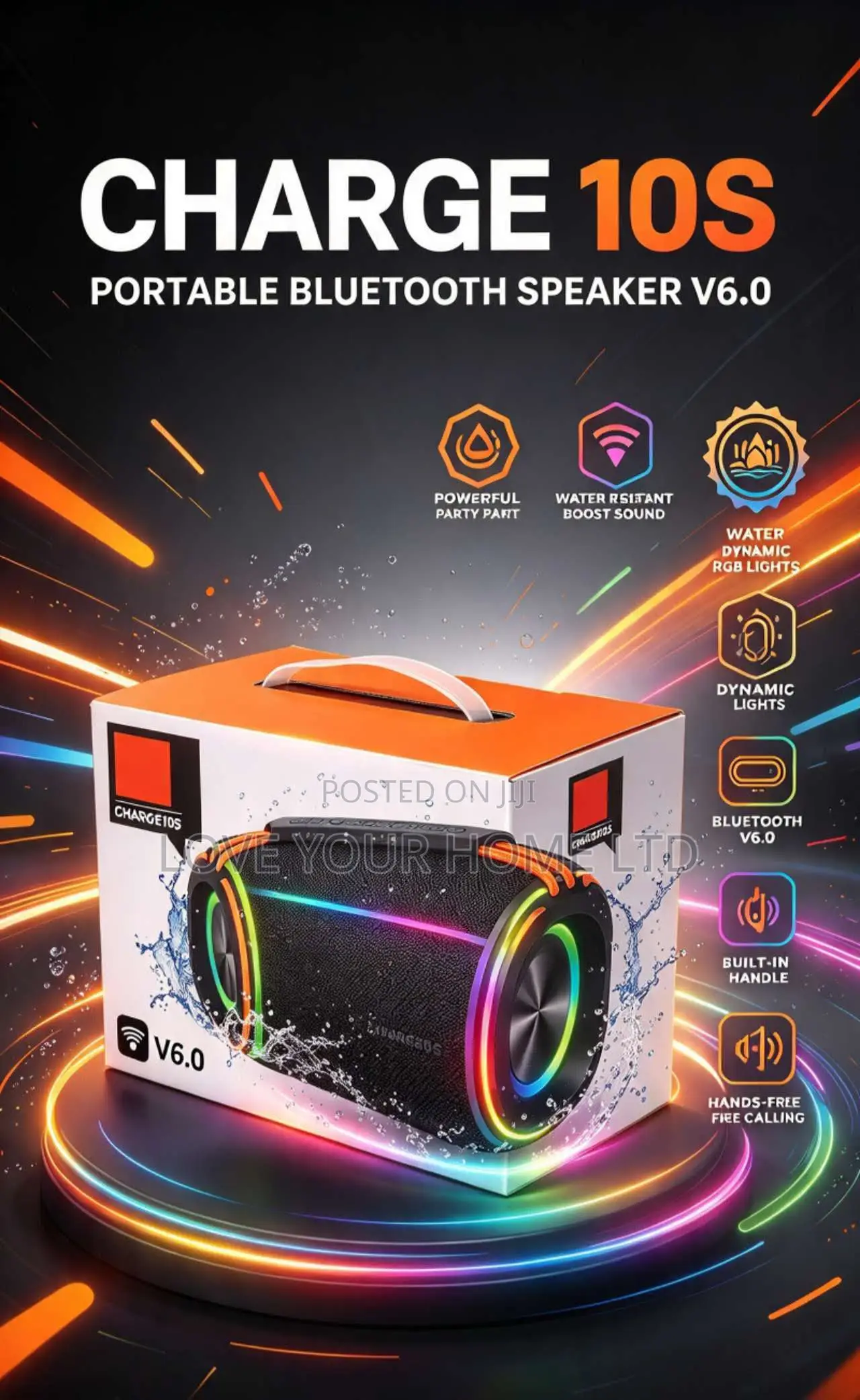 Charge 10S Portable Bluetooth Speaker V6.0 – RGB Lights