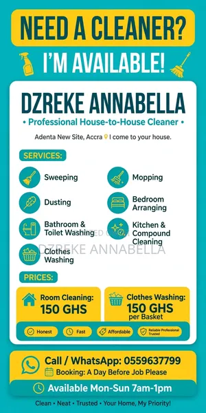 Professional House to House Cleaner From Adenta